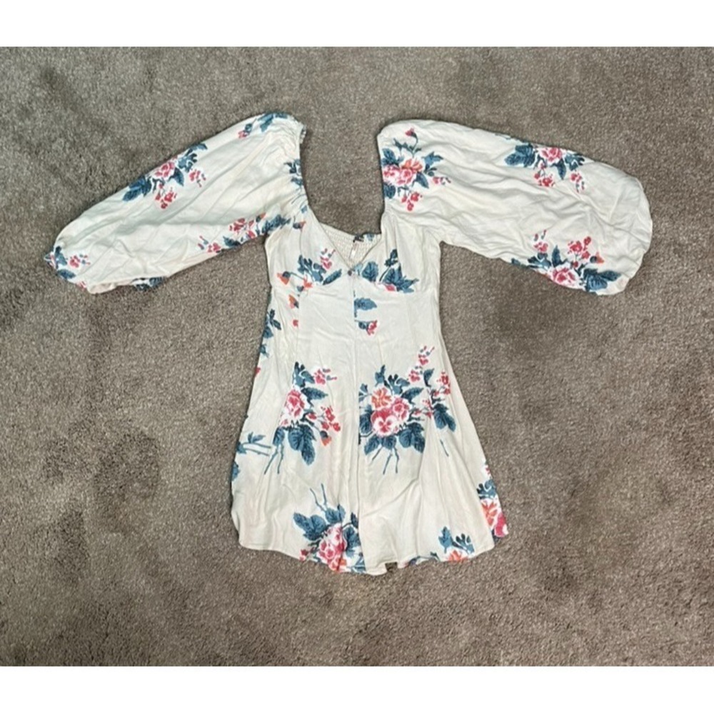Free People Petite Frencesca Floral Print Mini Dress Long Balloon Sleeves Size S